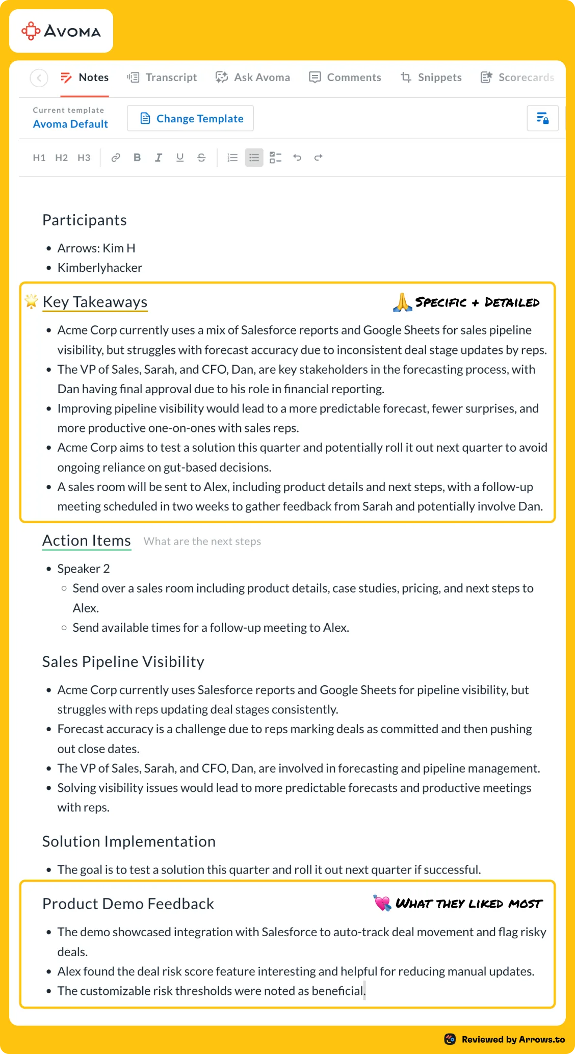 Full notes from Avoma