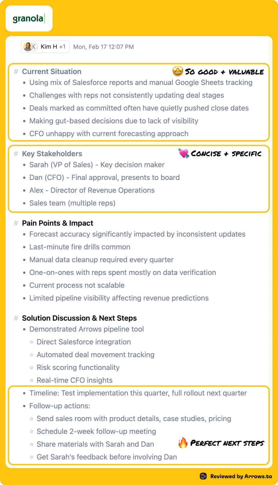 Full notes from Granola
