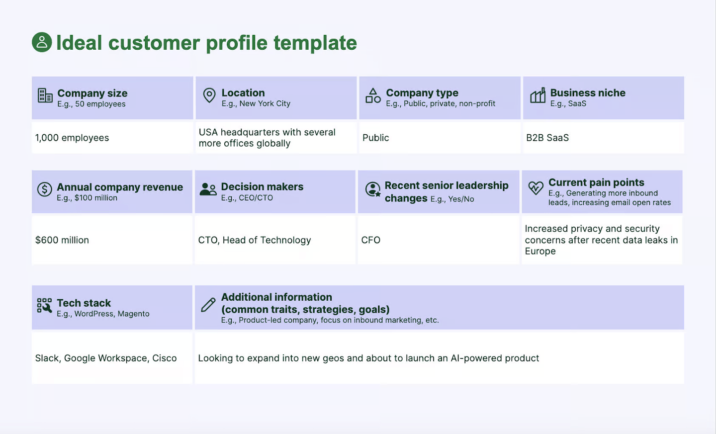 ideal customer persona template