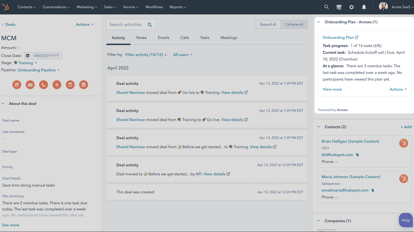 Arrows - HubSpot Card Summary